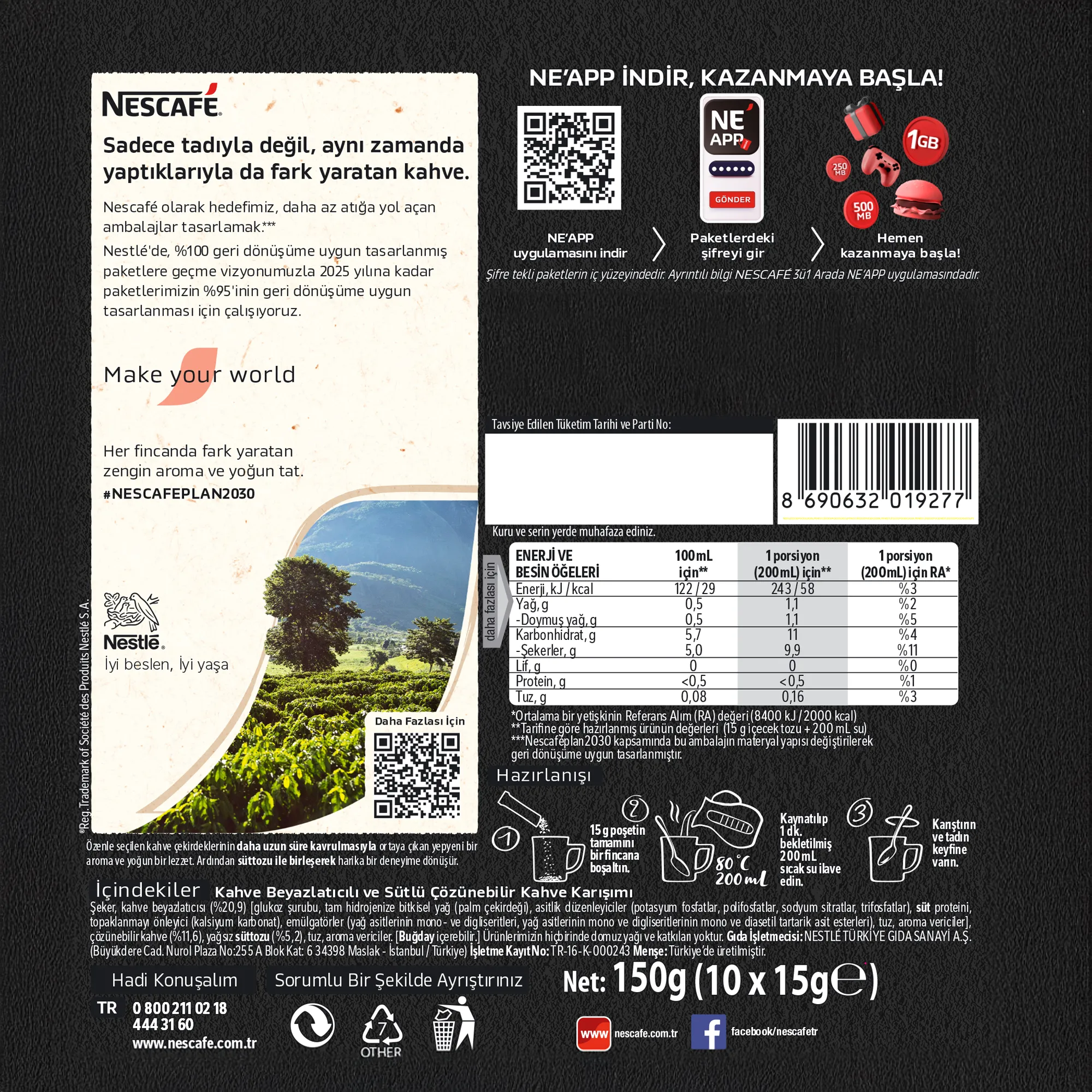 Nescafé 3ü1 Arada Black Roast Çözünebilir Kahve