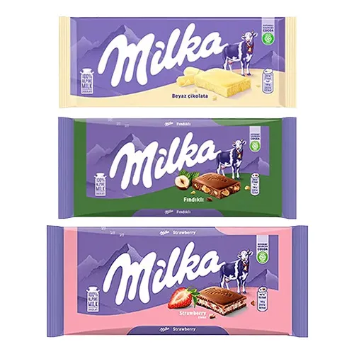 Milka Fındıklı, Çilekli Yoğurtlu ve Beyaz Çikolata Paketi
