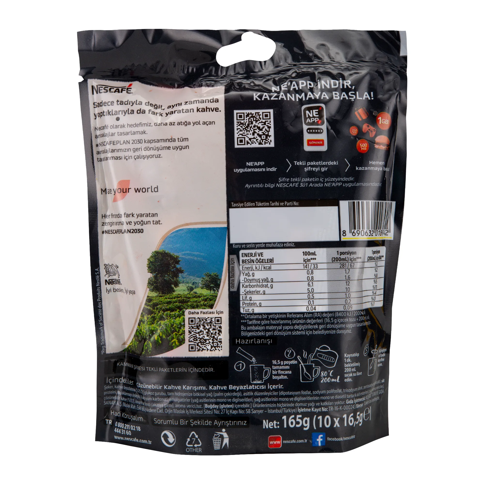 Nescafé 3ü1 Arada Extra Çözünebilir Kahve 16,5g 10'lu Paket